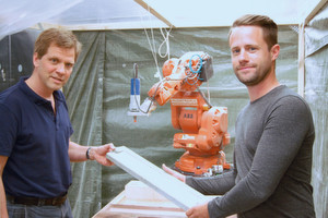 Project supervisors, Professor Ole Madsen (left) and Assistant Professor Simon Bøgh, with one of the moulds made by the students using Delcam’s Power-Mill Robot software. Engineering students get top marks for robot milling